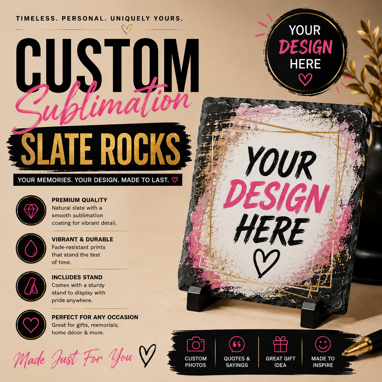 Custom Slate Rocks with Stand
